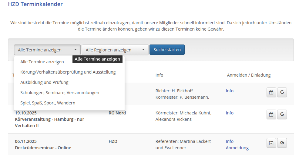 Aktueller Terminkalender
